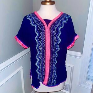 GIRLS SWIM COVER UP! Navy Blue Neon Pink Tassels by Cat & Jack 14/16